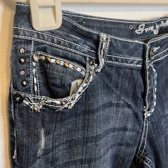 Grace in LA Womens Embellished Pocket Bling Flare Low Rise Jeans Size 30 (34) - Picture 5 of 12